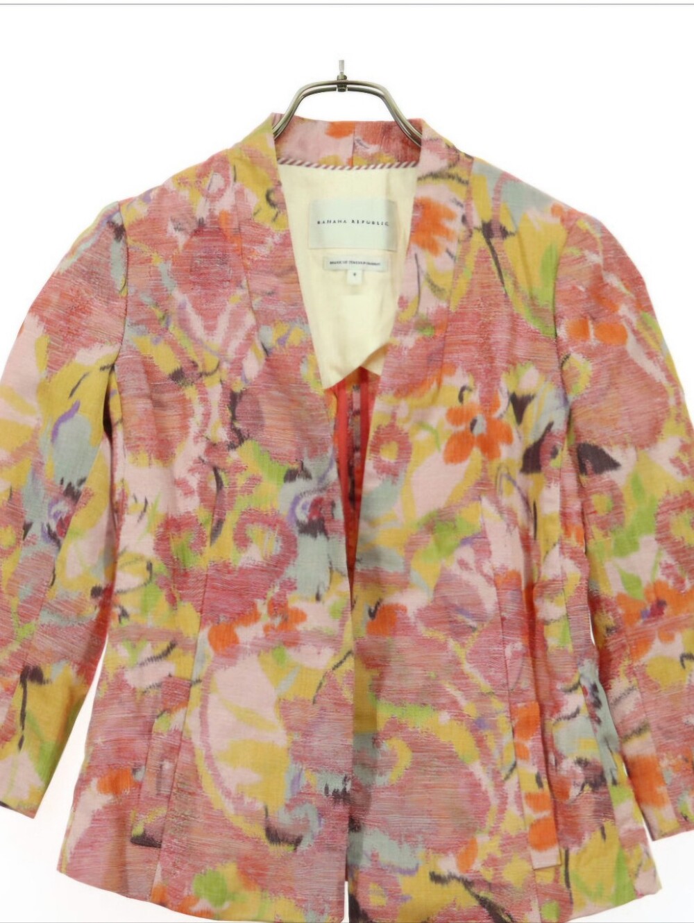 Banana Republic Coral Pink Multicolor Floral Open Jacket